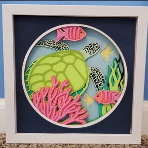 Handmade 3d Sea Turtle Shadow Box 9" x 9"